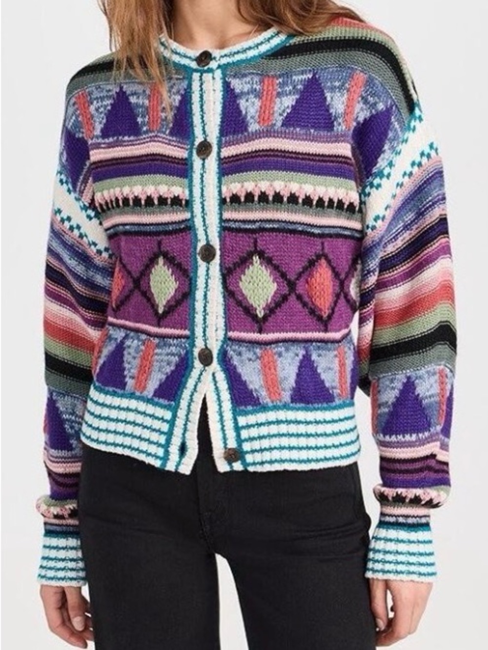MOTHER Multicolor Knit Cardigan - Purple, Teal, Pink, Green